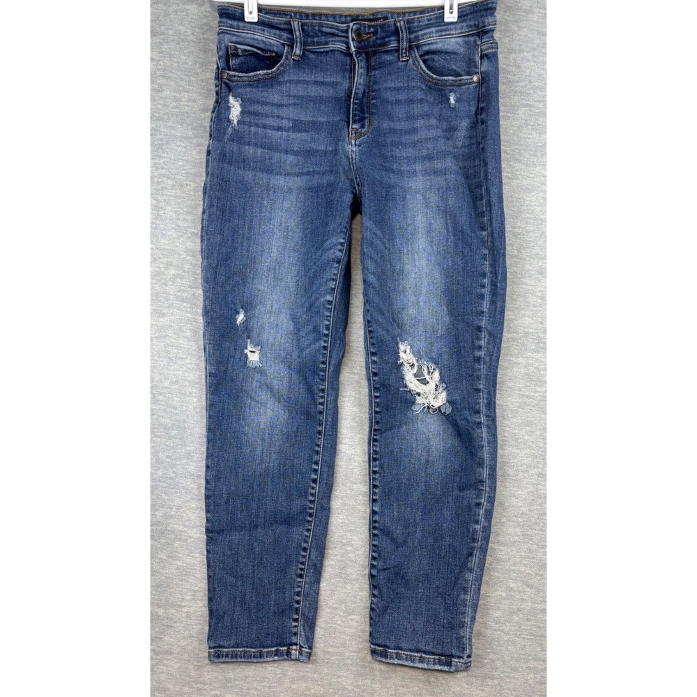 Judy Blue Slim Fit Distressed Jeans Medium Wash Mid Rise JB82204DK Size 11/30